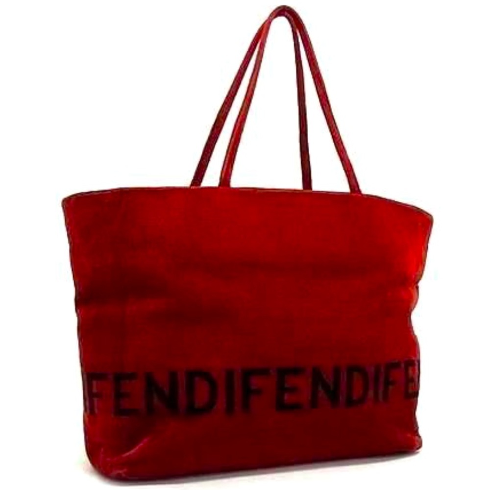 Fendi Velour Courderoy Red Tote Bag